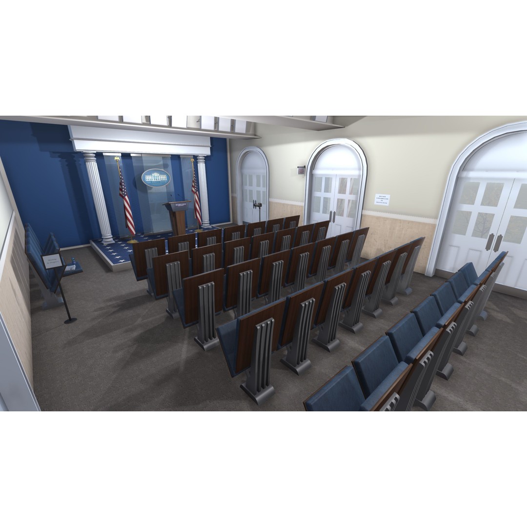 White House Briefing Room 3D Model – Low Poly Interior Asset, FBX - View 7