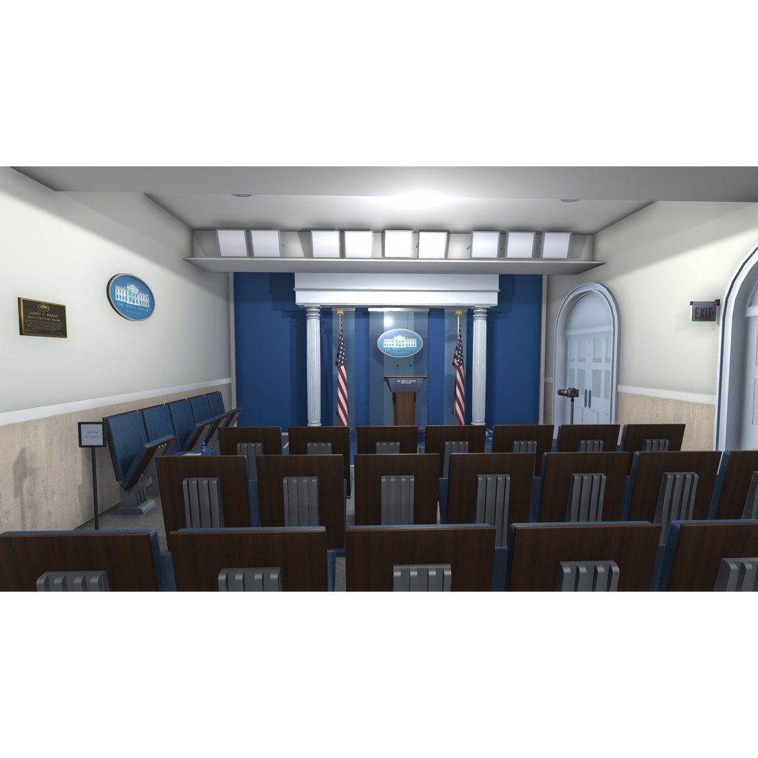 White House Briefing Room 3D Model – Low Poly Interior Asset, FBX - View 9