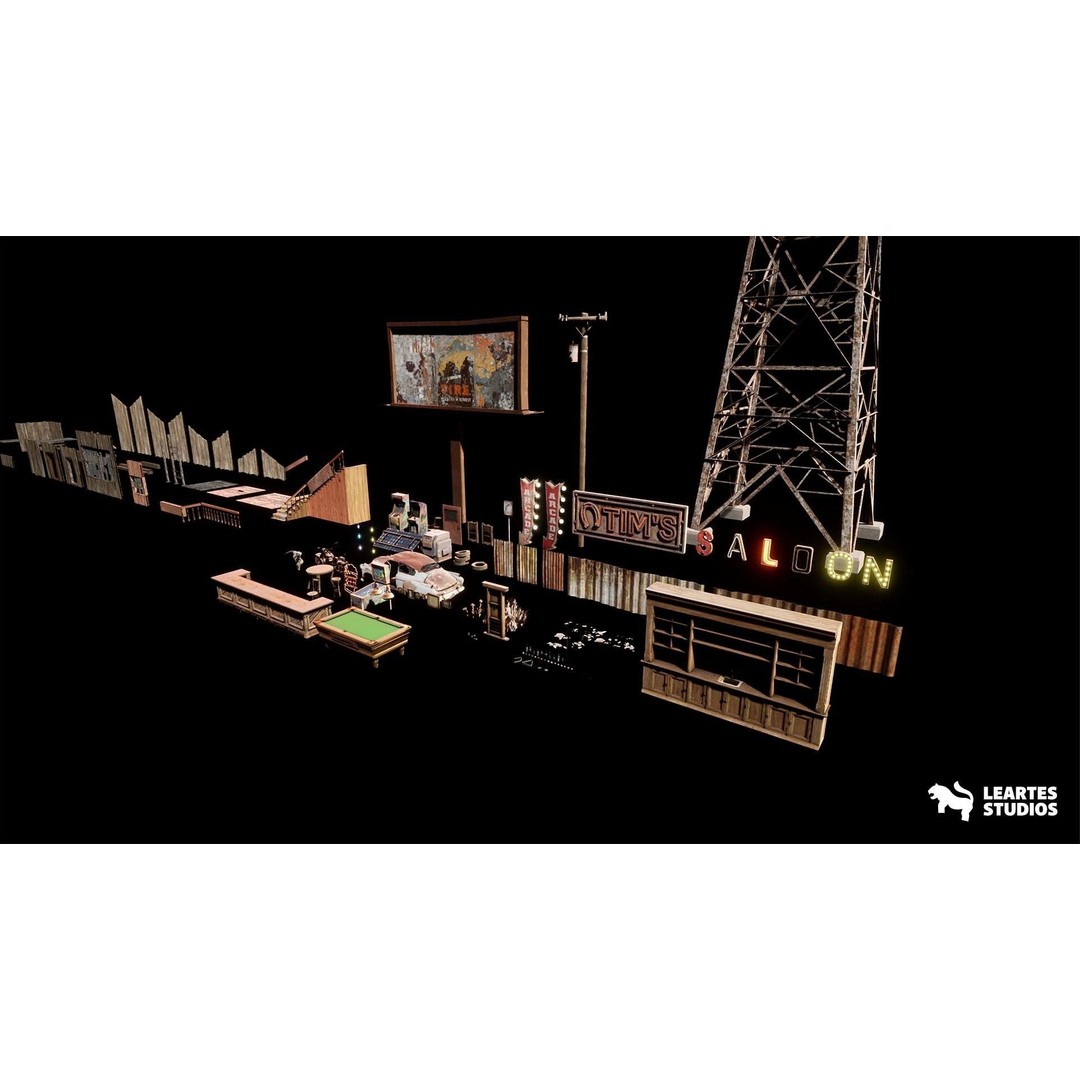 Retropunk Saloon Environment 3D Model – Low Poly Game Ready Asset, FBX