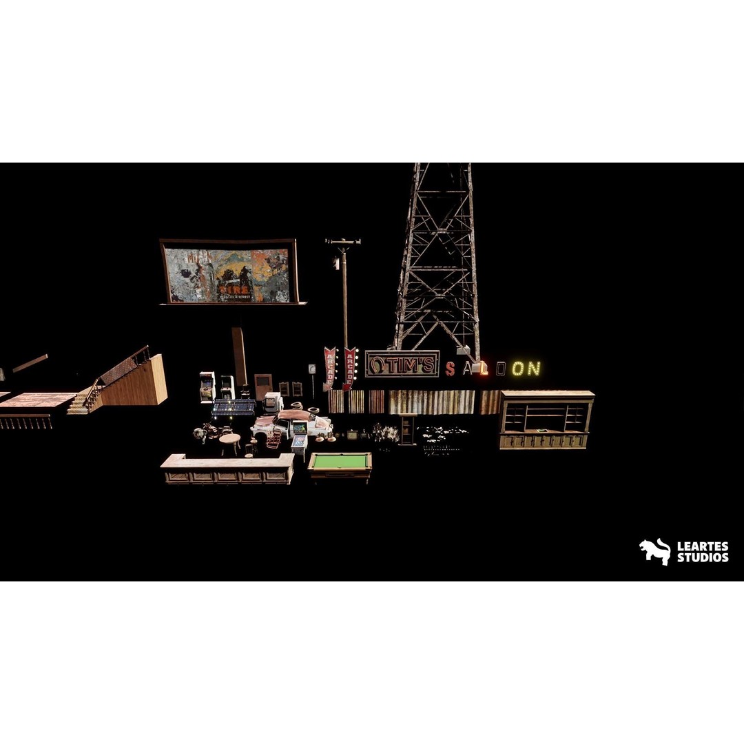 Retropunk Saloon Environment 3D Model – Low Poly Game Ready Asset, FBX - View 12