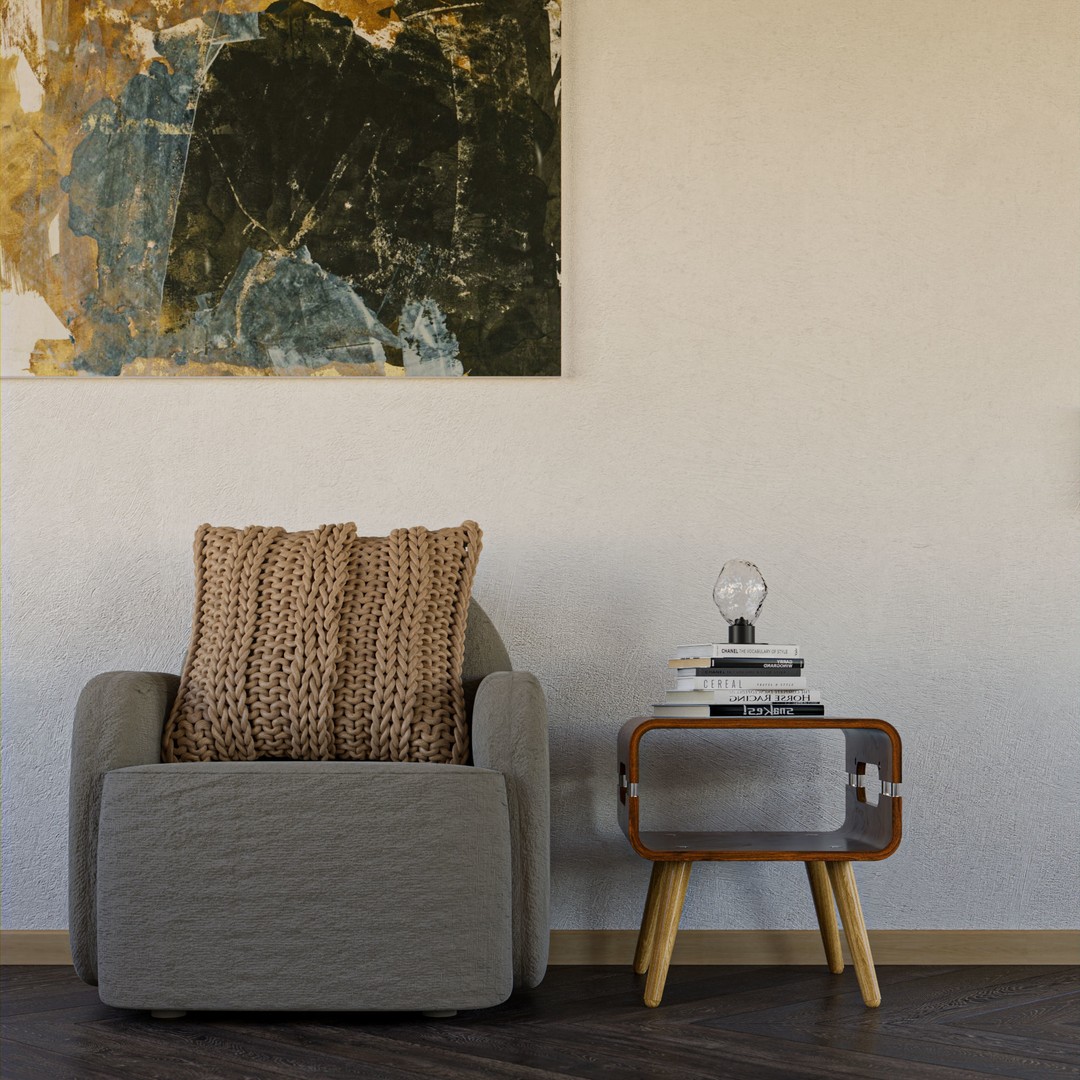 Curved Walnut Edge Side Table 3D Model – Low Poly PBR Furniture, Blender - View 14