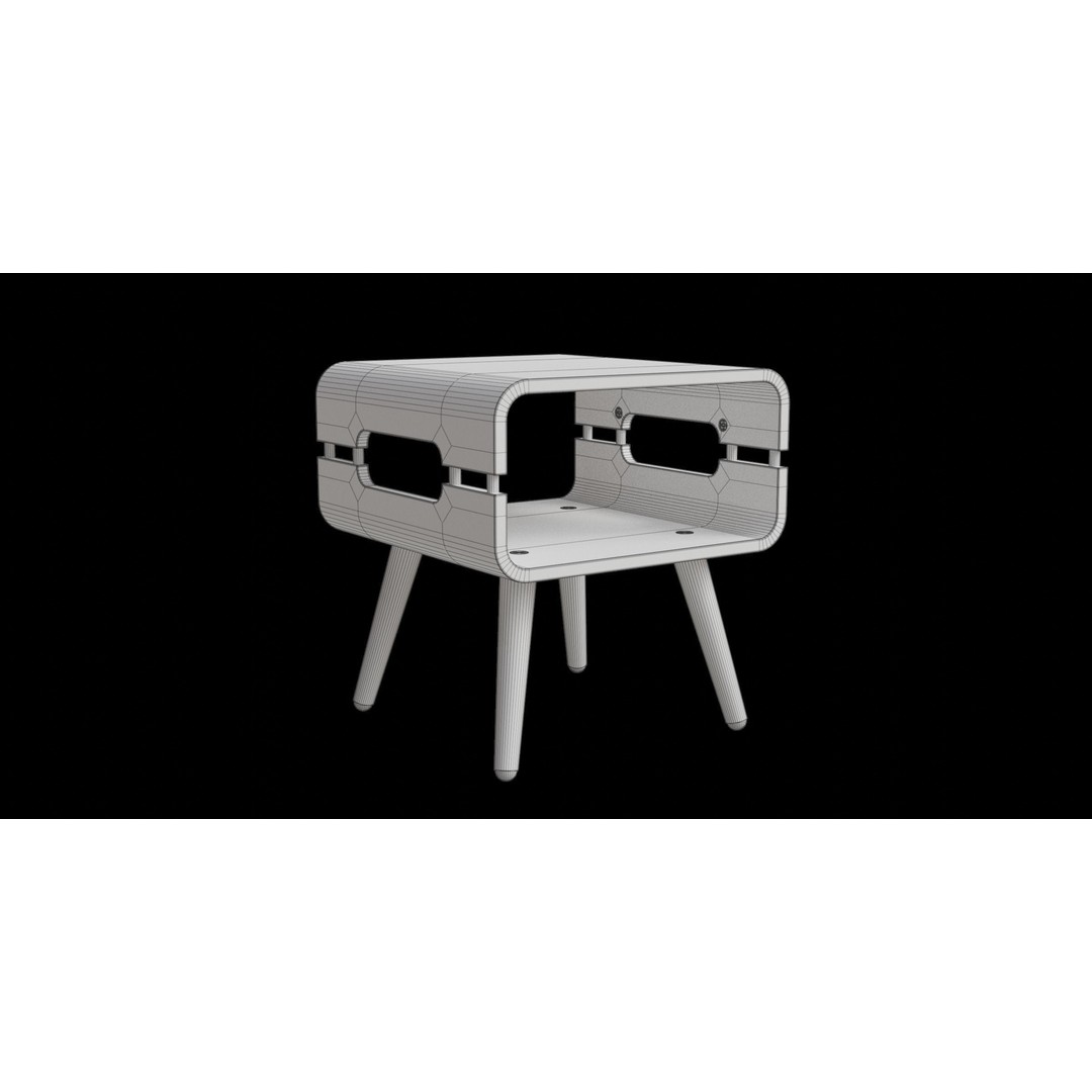 Curved Walnut Edge Side Table 3D Model – Low Poly PBR Furniture, Blender - View 4