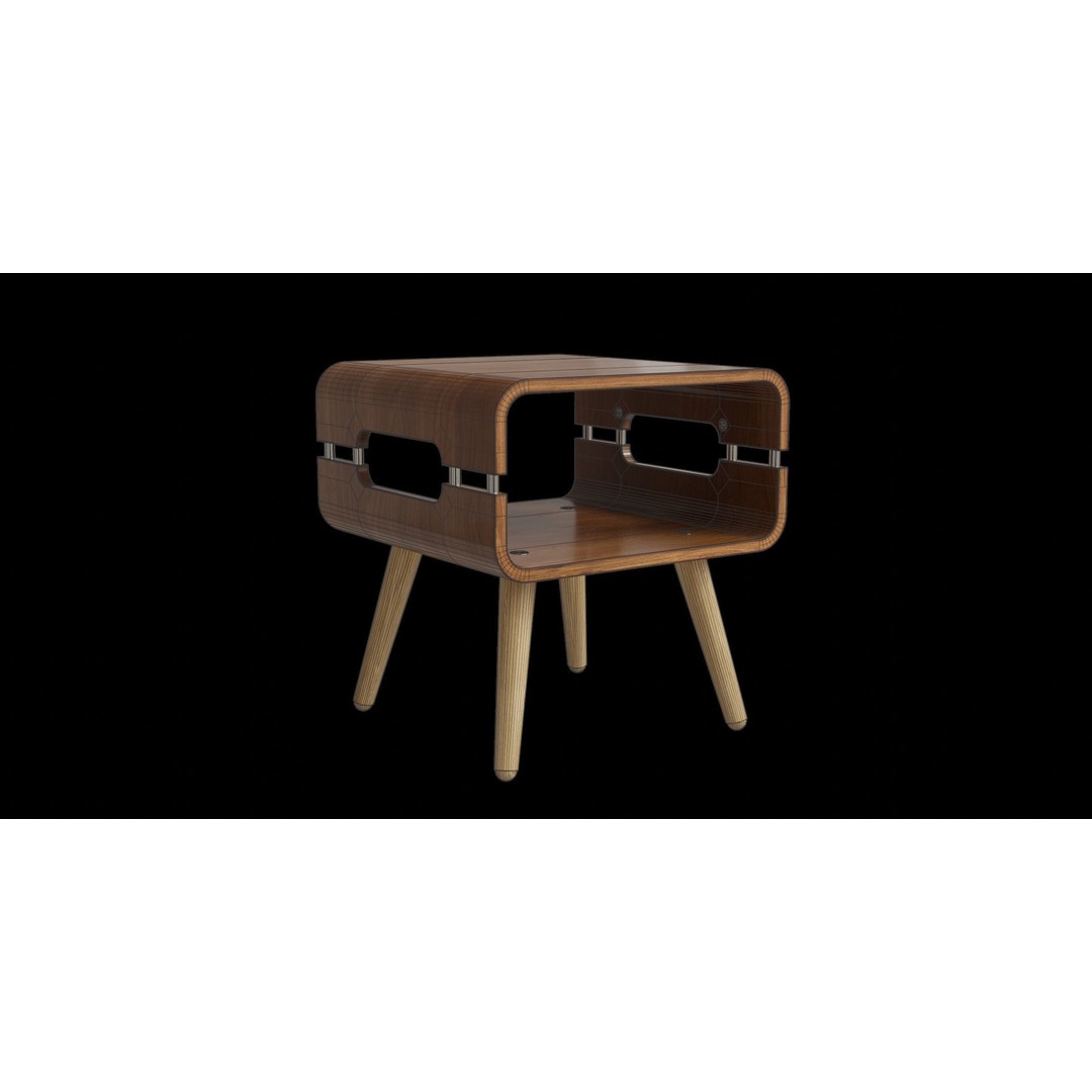 Curved Walnut Edge Side Table 3D Model – Low Poly PBR Furniture, Blender - View 5