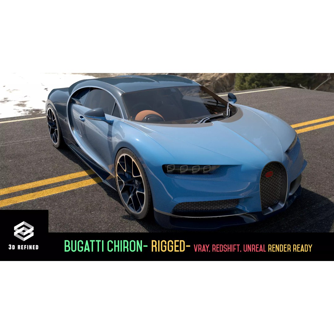 Bugatti Chiron 3D Model – Rigged Game-Ready Asset, FBX, OBJ - View 2