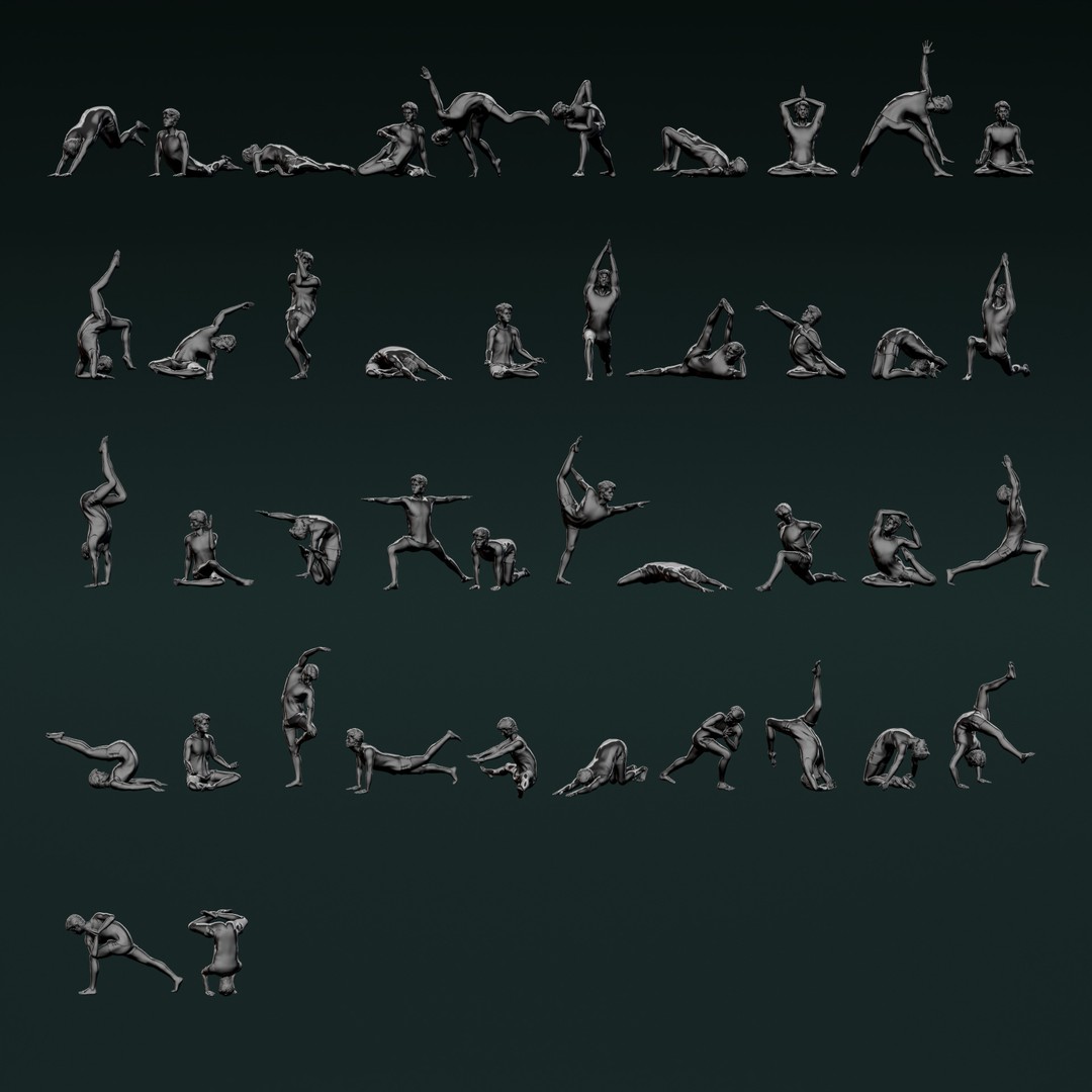 Yoga Man 3D Model – Serene Pose Collection, OBJ, STL Formats - View 3