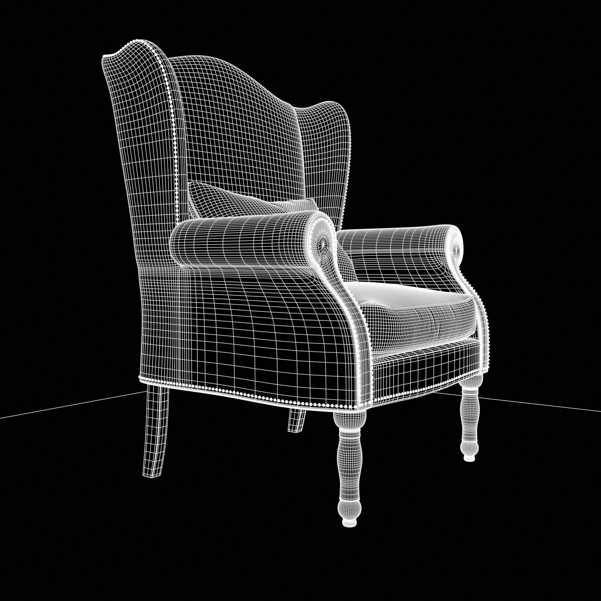 Wingback Chair - Low-Poly Game-Ready 3D Model - View 14