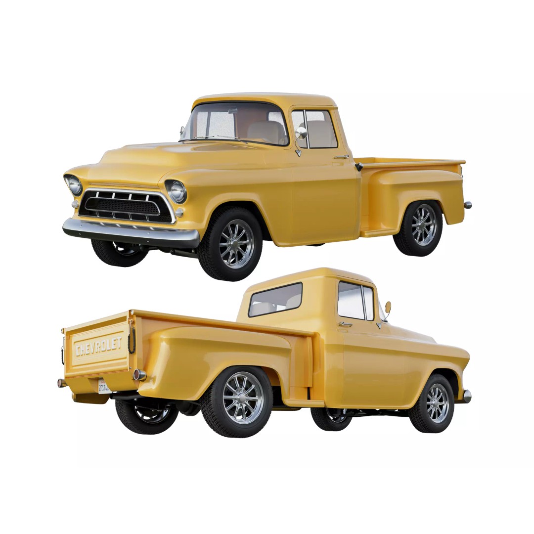 1957 Chevrolet 3100 Stepside Pickup 3D Model – Hi-Poly PBR Game Asset, FBX, OBJ - View 2