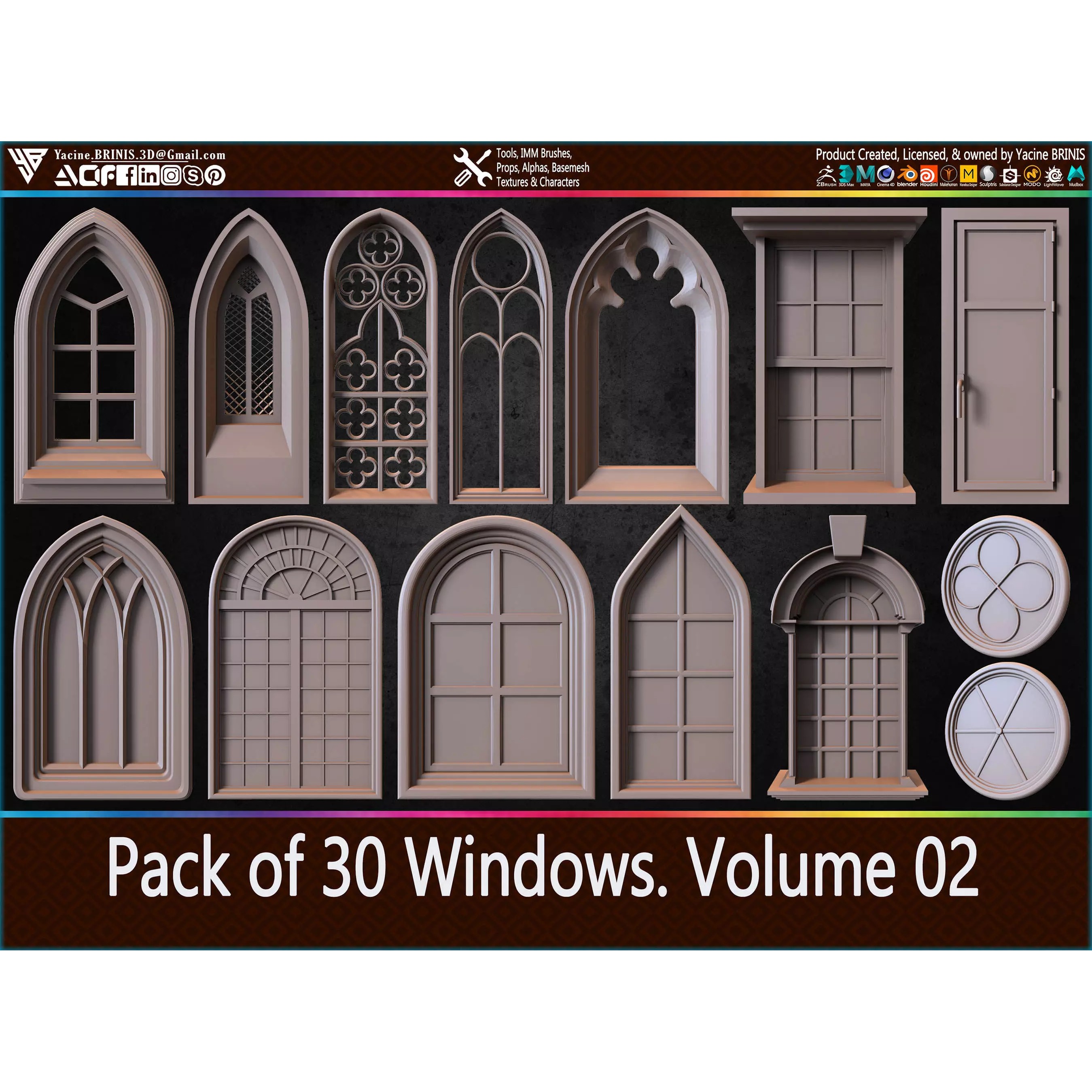 Pack of 30 Windows - Low-Poly 3D Model - View 2