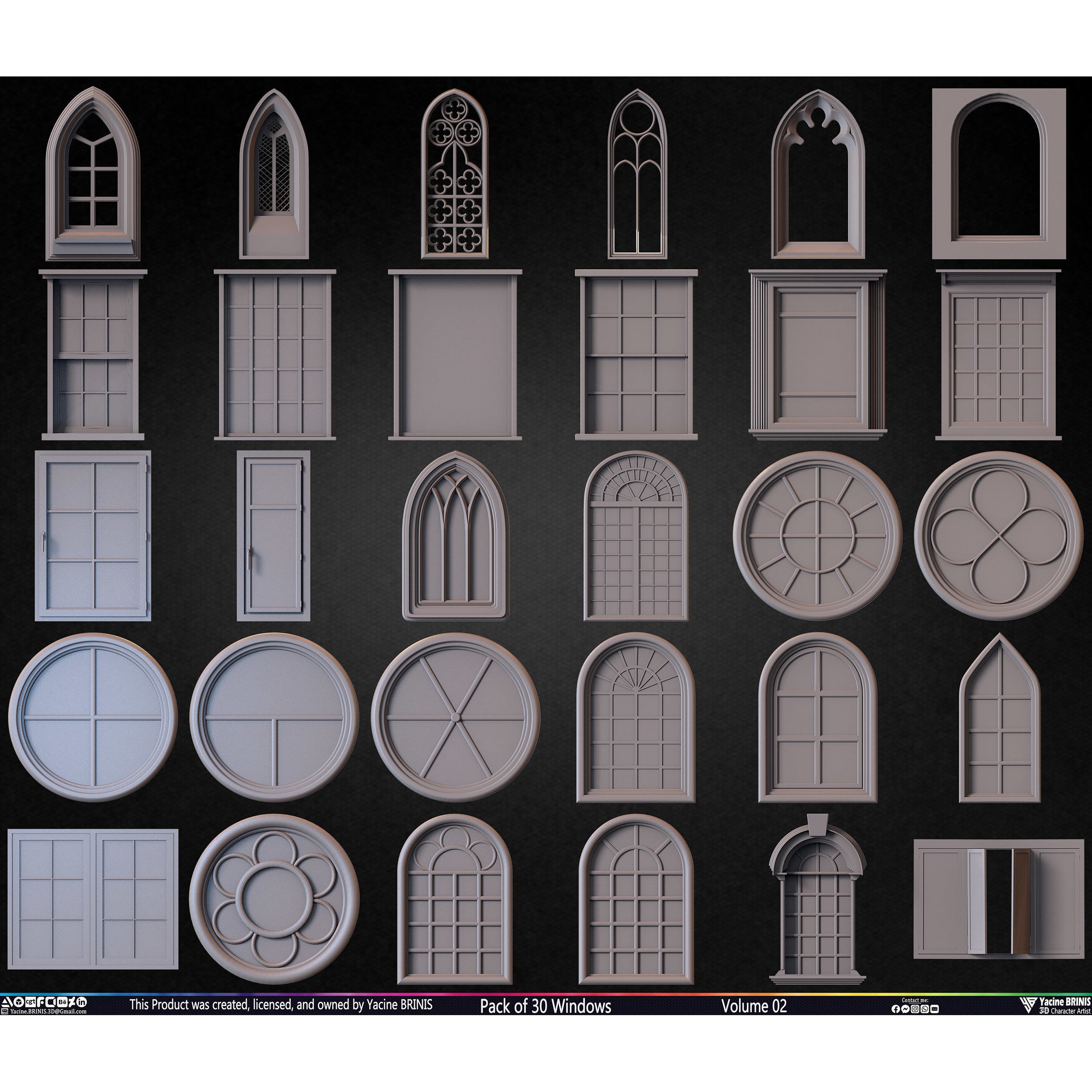 Pack of 30 Windows - Low-Poly 3D Model - View 3