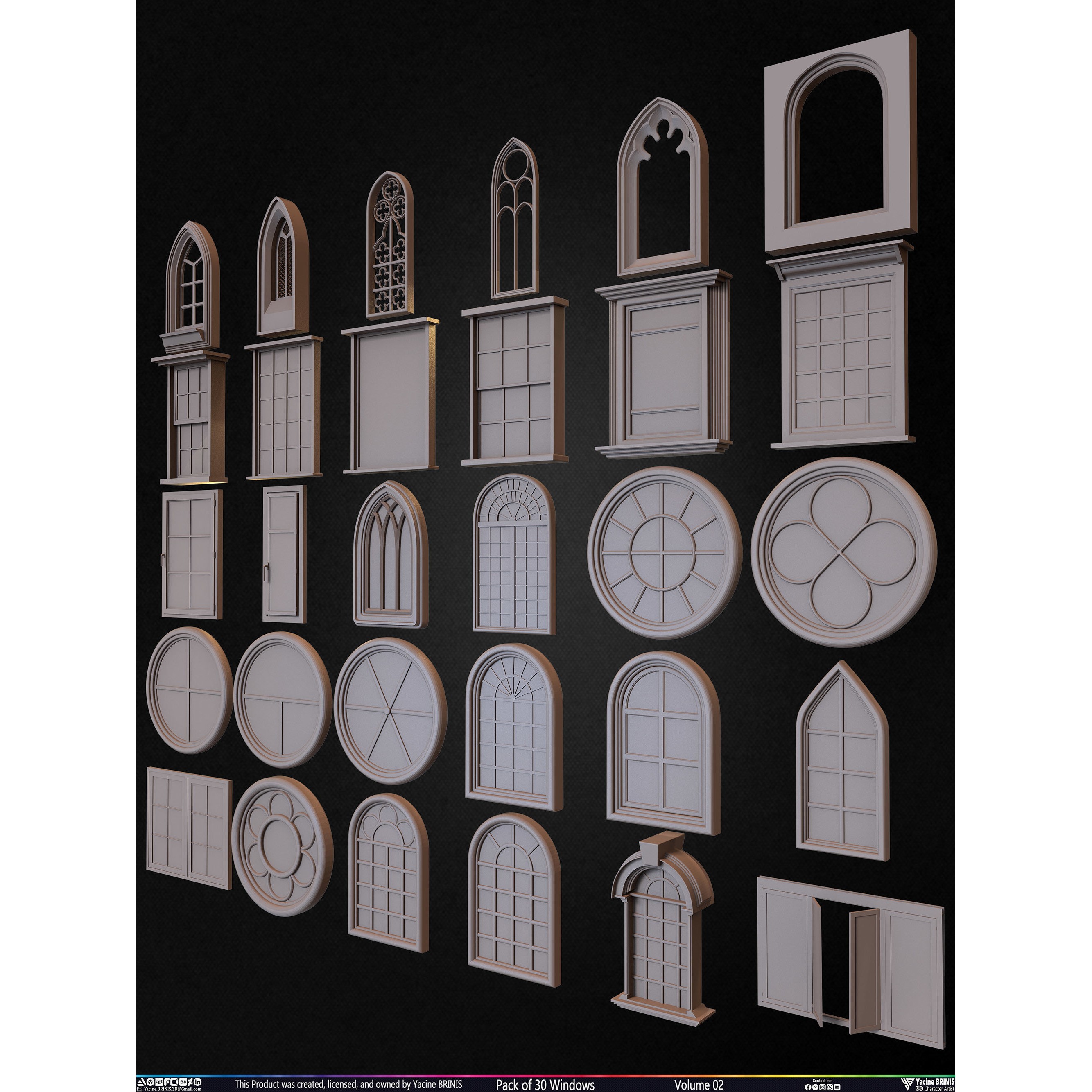 Pack of 30 Windows - Low-Poly 3D Model - View 4