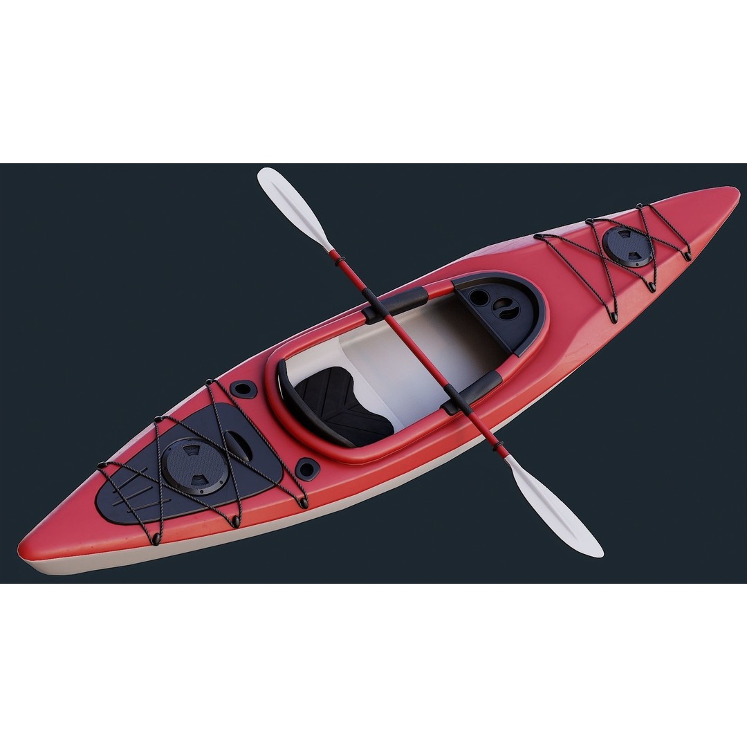 Low Poly Kayak 3D Model – Game Ready PBR Asset, FBX & OBJ - View 3