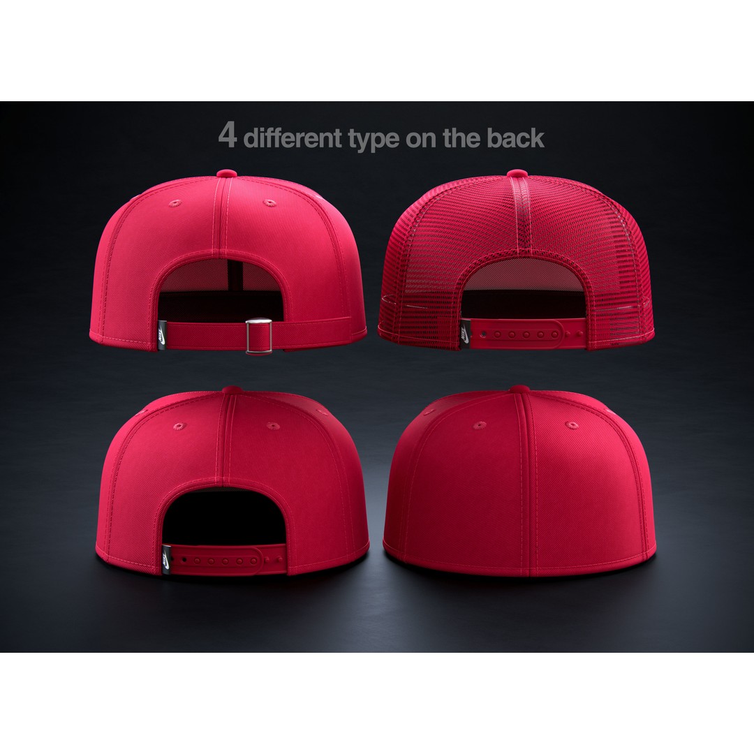 Red Snapback Cap 3D Model – Photorealistic Clothing Asset, FBX, OBJ - View 3