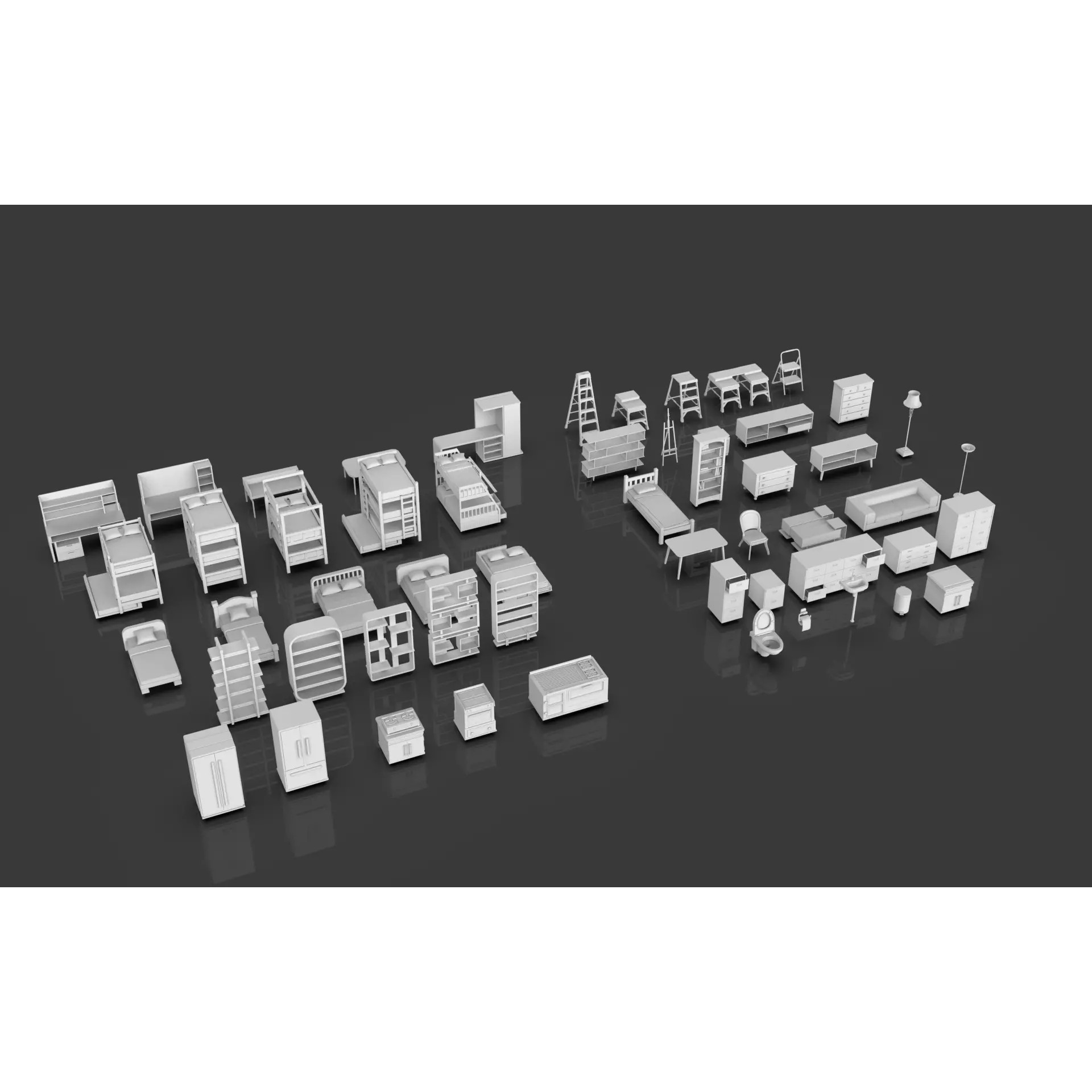 Low Poly Furniture Pack - Low-Poly Game-Ready 3D Model - View 3