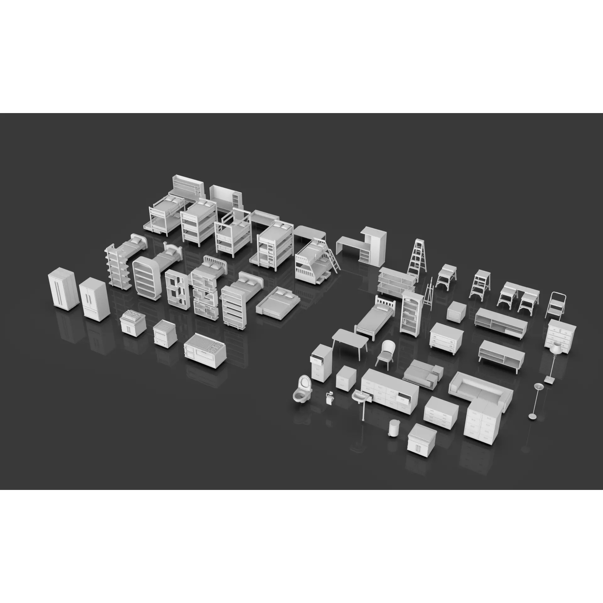 Low Poly Furniture Pack - Low-Poly Game-Ready 3D Model - View 4