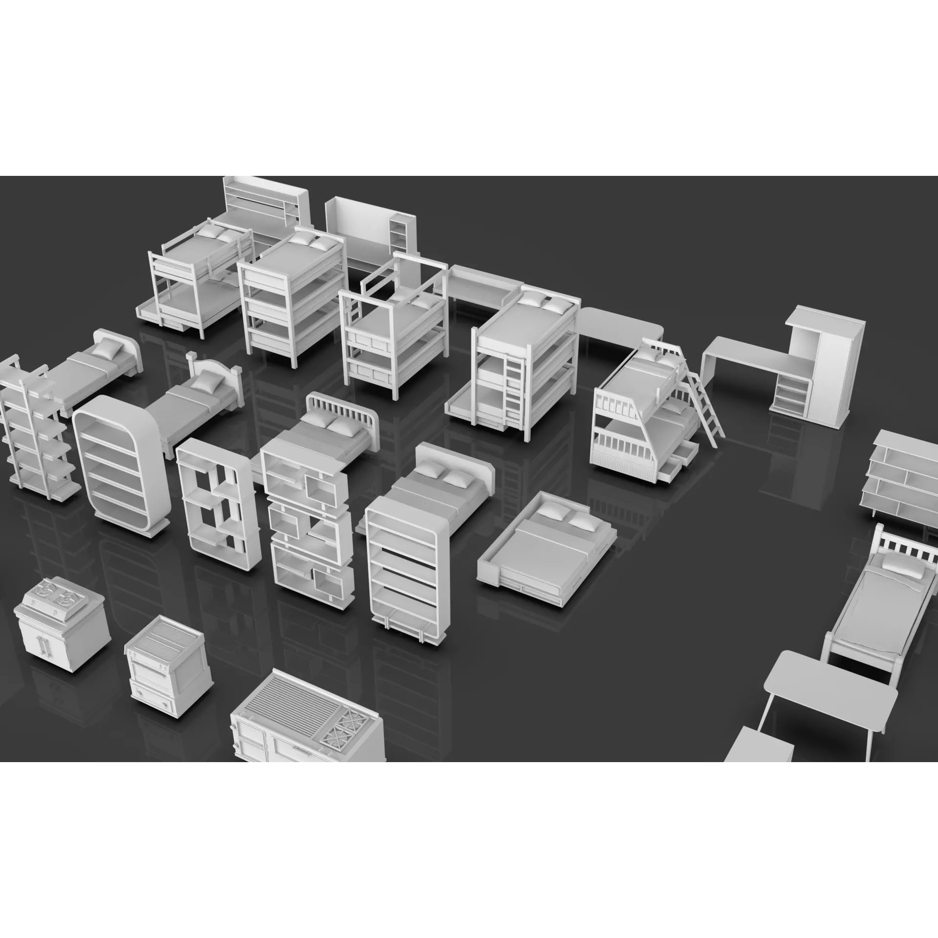 Low Poly Furniture Pack - Low-Poly Game-Ready 3D Model - View 5