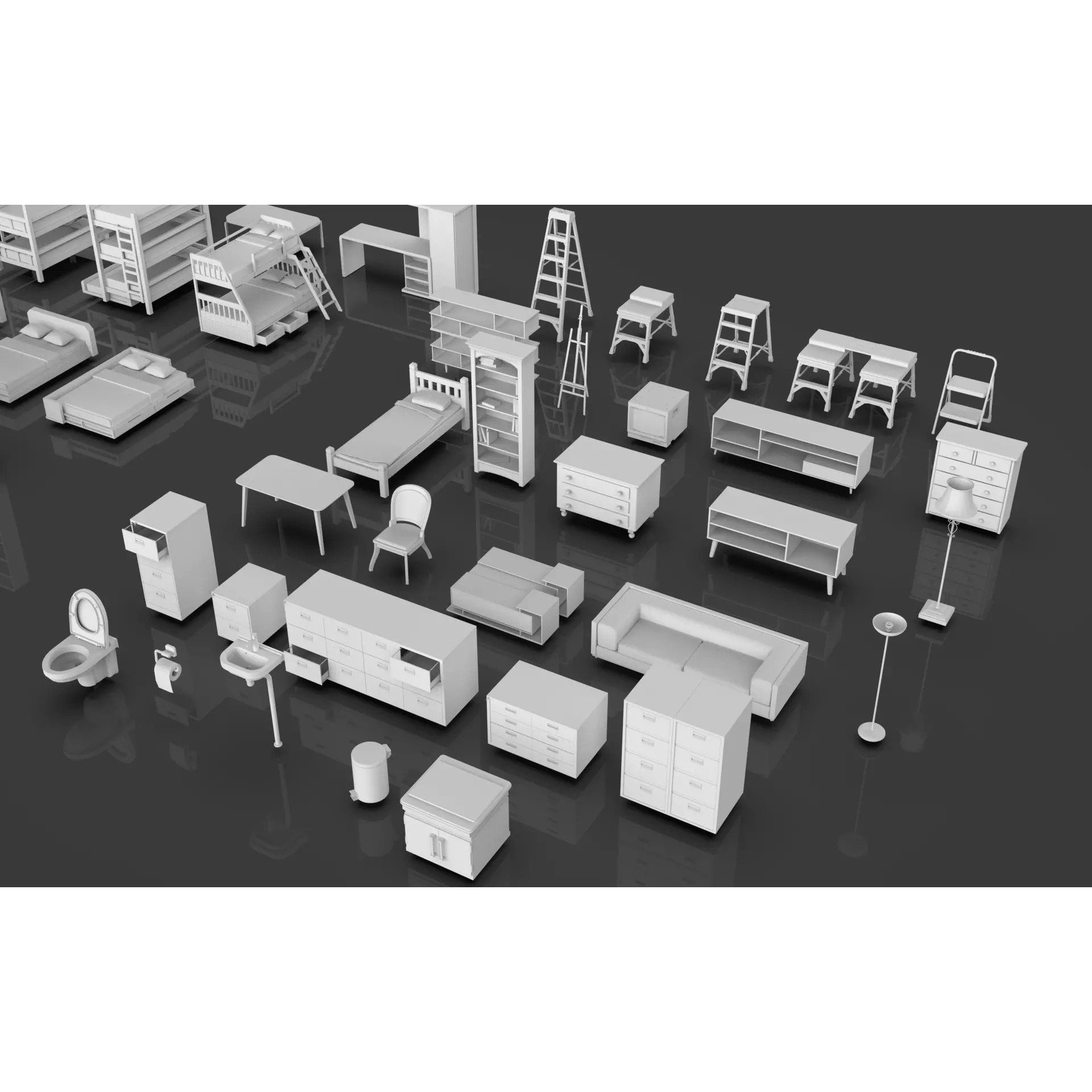 Low Poly Furniture Pack - Low-Poly Game-Ready 3D Model - View 6