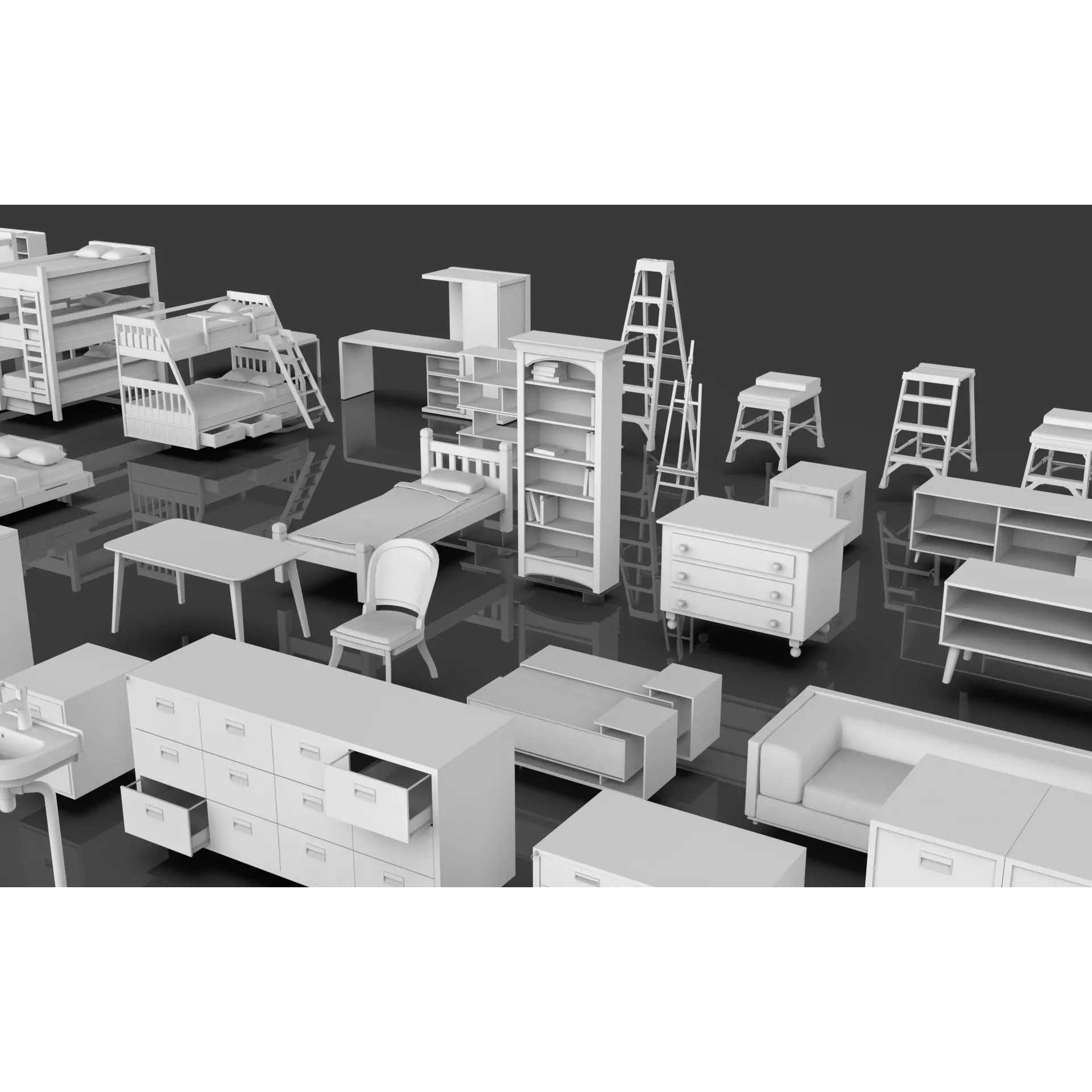 Low Poly Furniture Pack - Low-Poly Game-Ready 3D Model - View 7