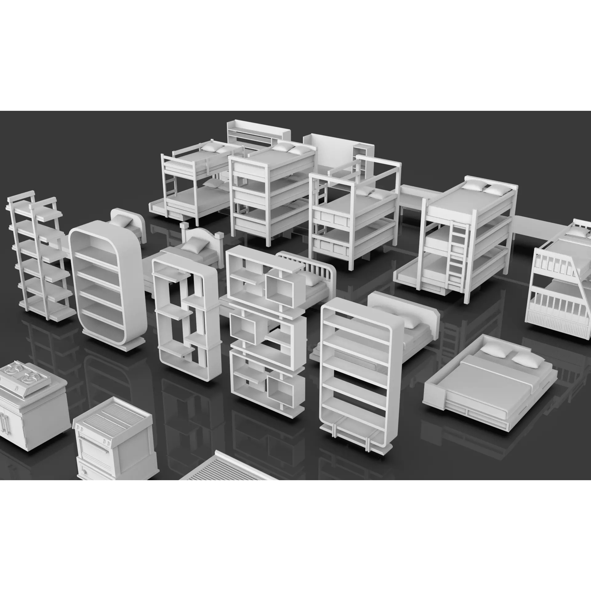 Low Poly Furniture Pack - Low-Poly Game-Ready 3D Model - View 8