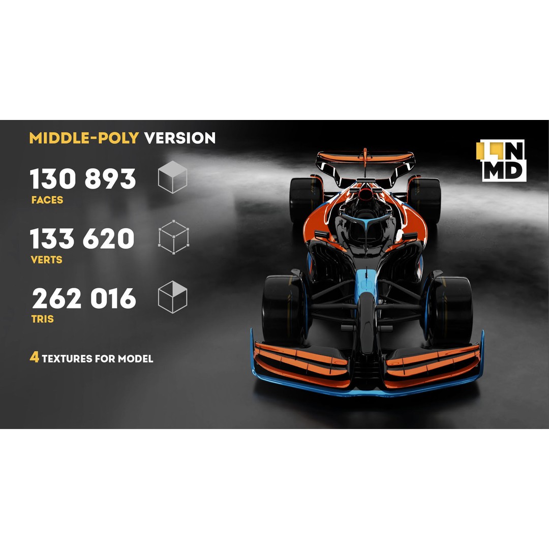 Formula 1 Racing Car 3D Model – Low Poly Game Asset, FBX & OBJ - View 3