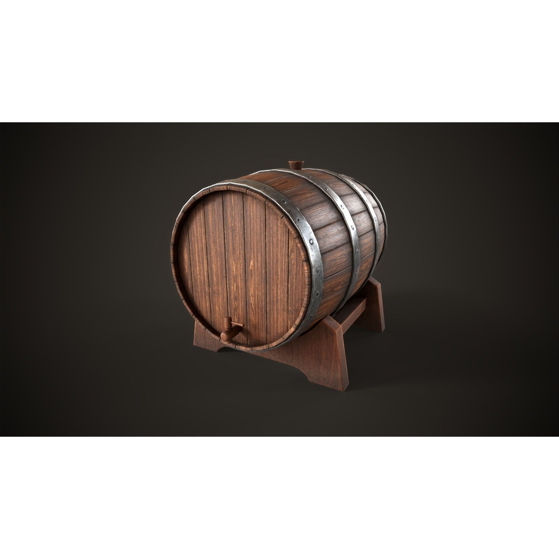 Wine Barrel - Low-Poly Game-Ready 3D Model - View 11