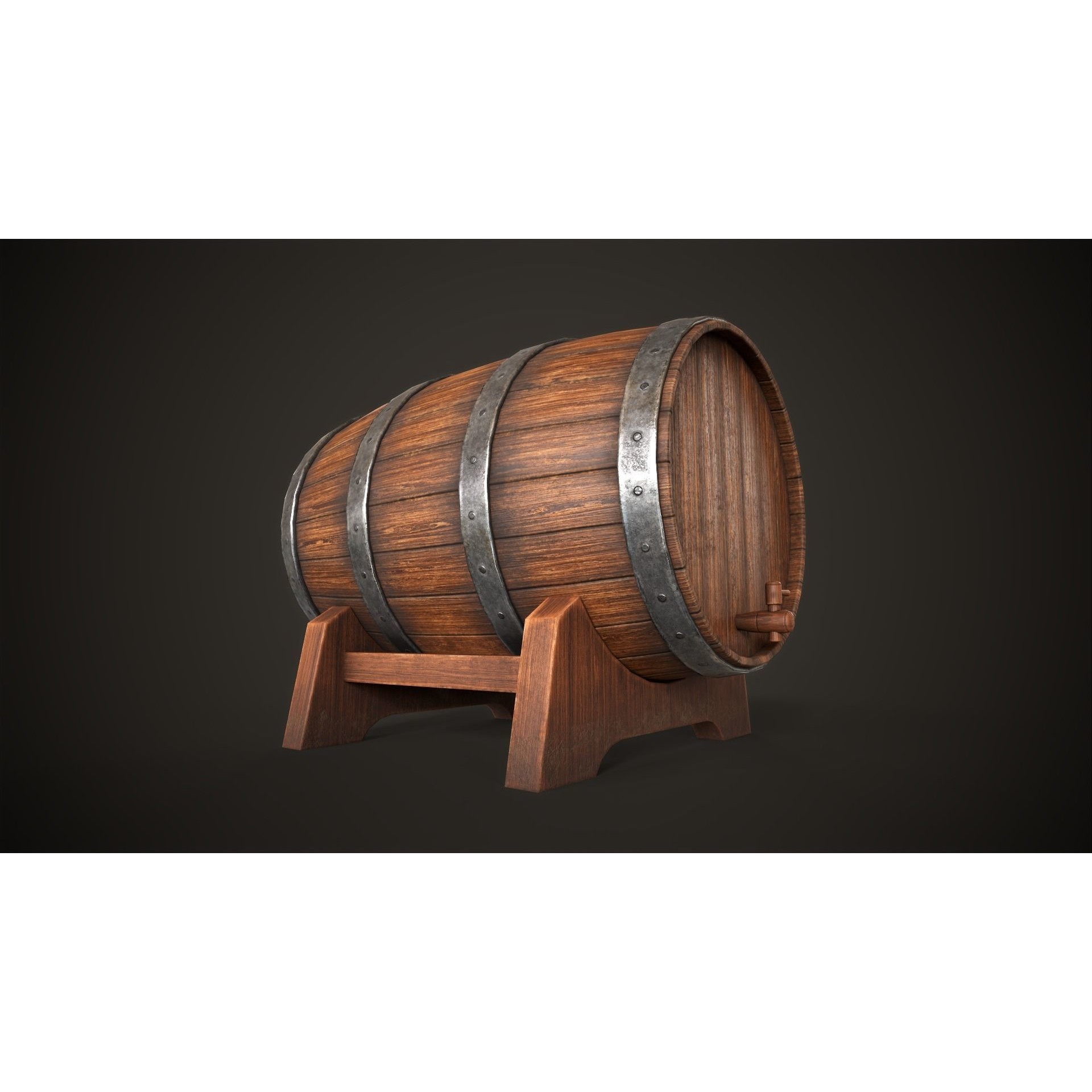 Wine Barrel - Low-Poly Game-Ready 3D Model - View 12