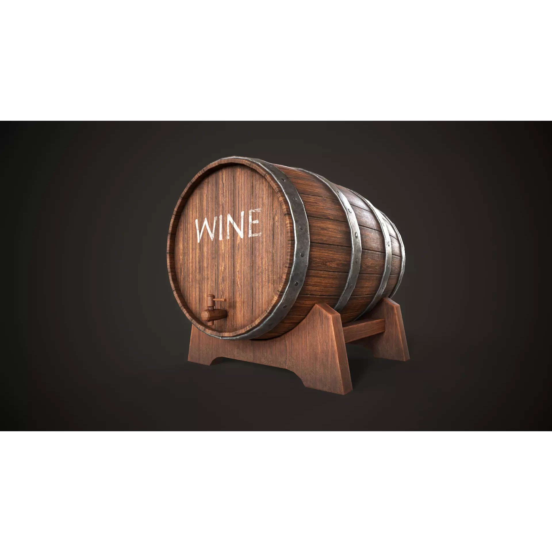 Wine Barrel - Low-Poly Game-Ready 3D Model - View 2