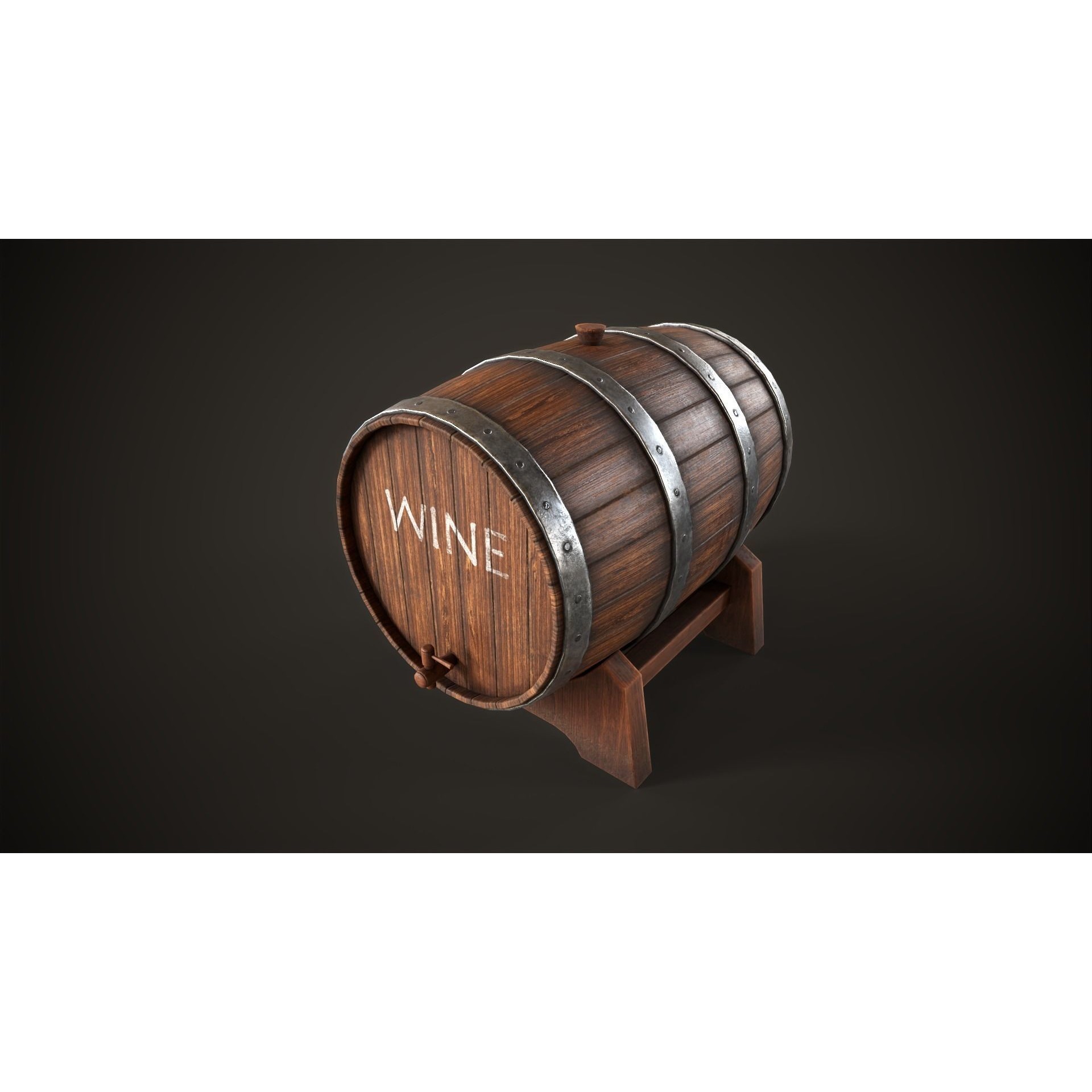 Wine Barrel - Low-Poly Game-Ready 3D Model - View 4