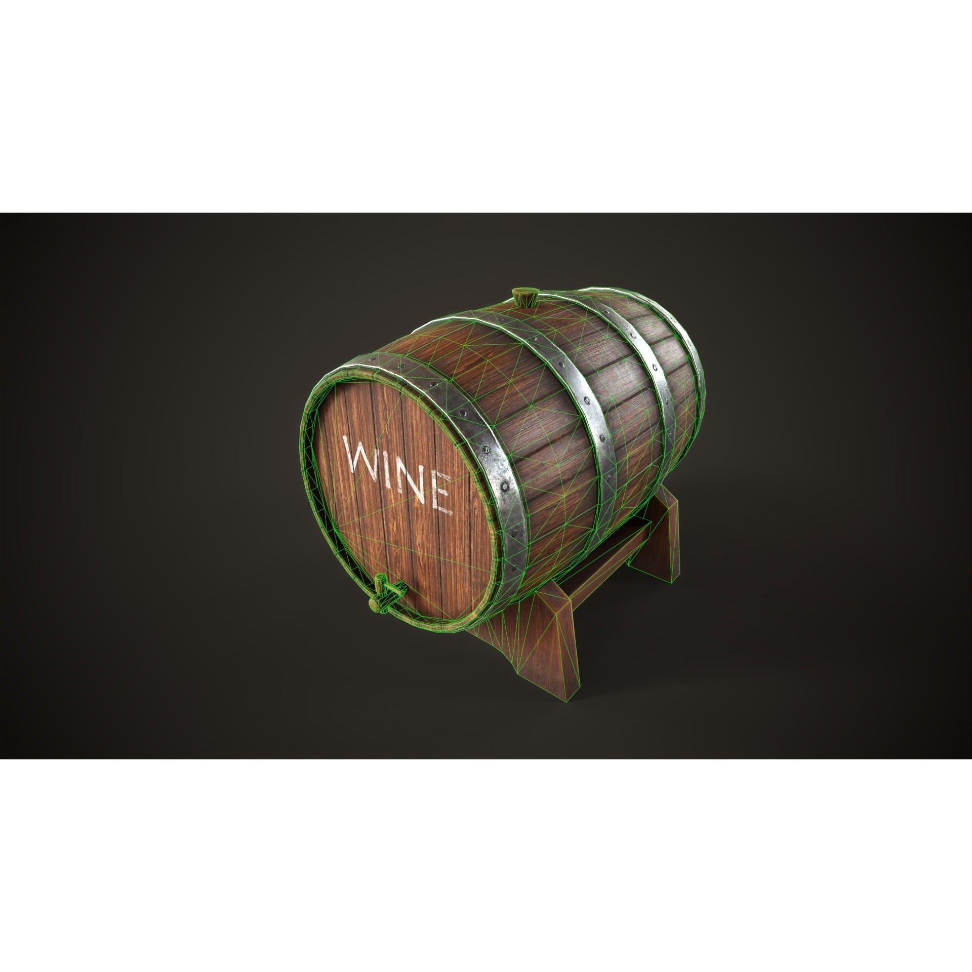 Wine Barrel - Low-Poly Game-Ready 3D Model - View 7