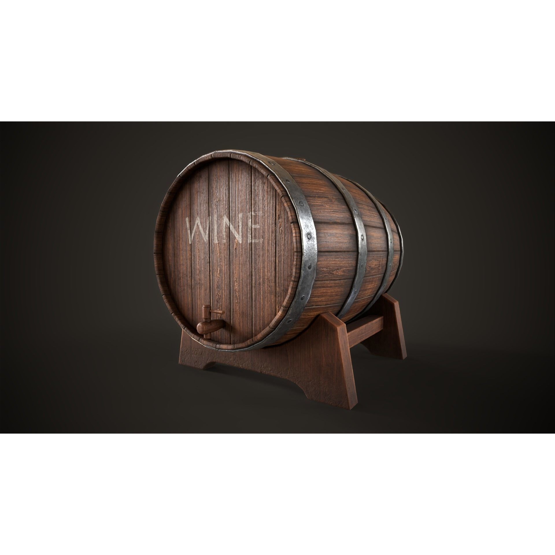 Wine Barrel - Low-Poly Game-Ready 3D Model - View 9