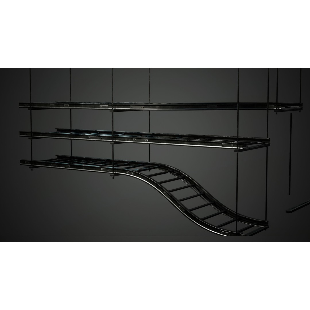 Spline Cable Kit 3D Model – Low Poly Modular Cable Tray, FBX - View 8