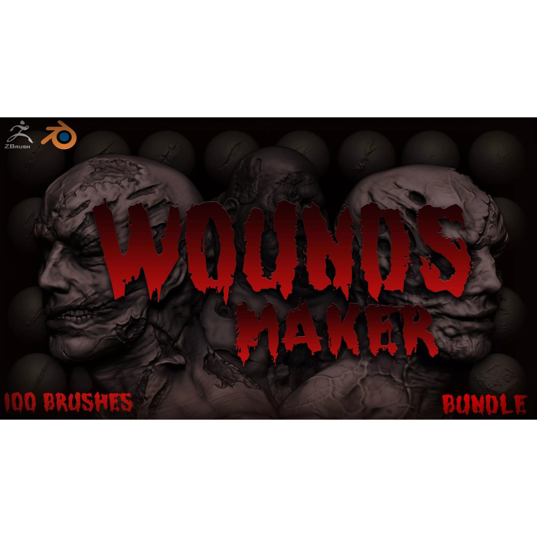 Wounds Maker 3D Model – 100 Brushes Bundle for Zbrush & Blender - View 2