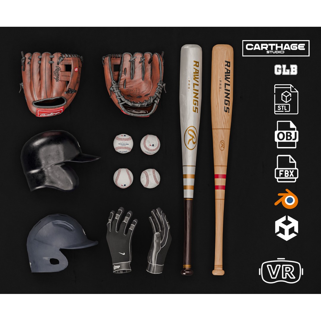 Baseball Gear 3D Model – Low Poly Game Asset Pack, FBX, Blender - View 3