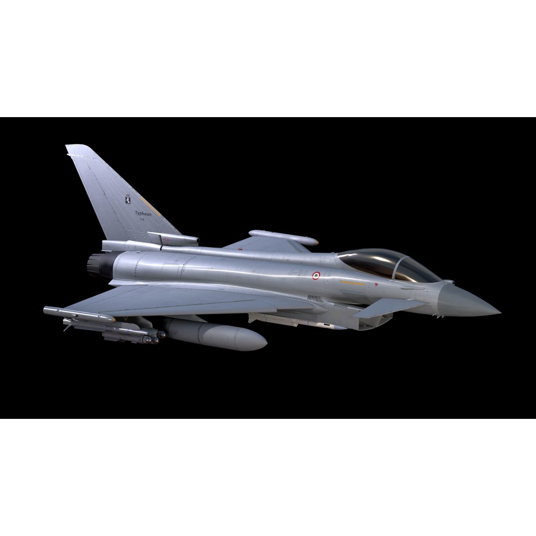 EuroFighter Typhoon 3D Model – Low Poly Rigged Aircraft, FBX, Blender - View 11