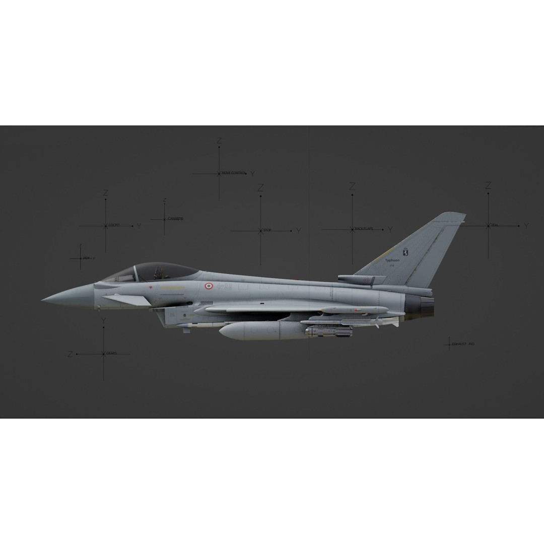 EuroFighter Typhoon 3D Model – Low Poly Rigged Aircraft, FBX, Blender - View 29