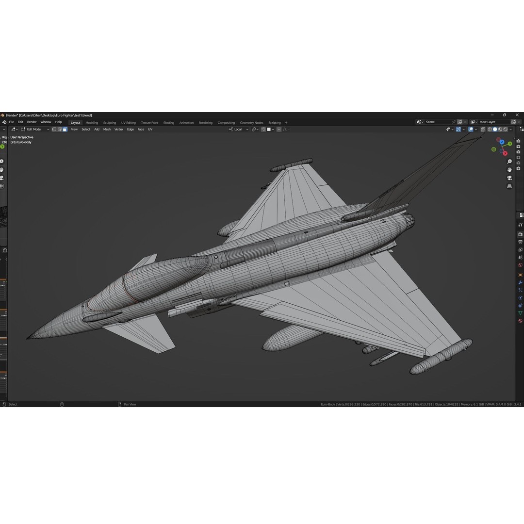 EuroFighter Typhoon 3D Model – Low Poly Rigged Aircraft, FBX, Blender - View 30