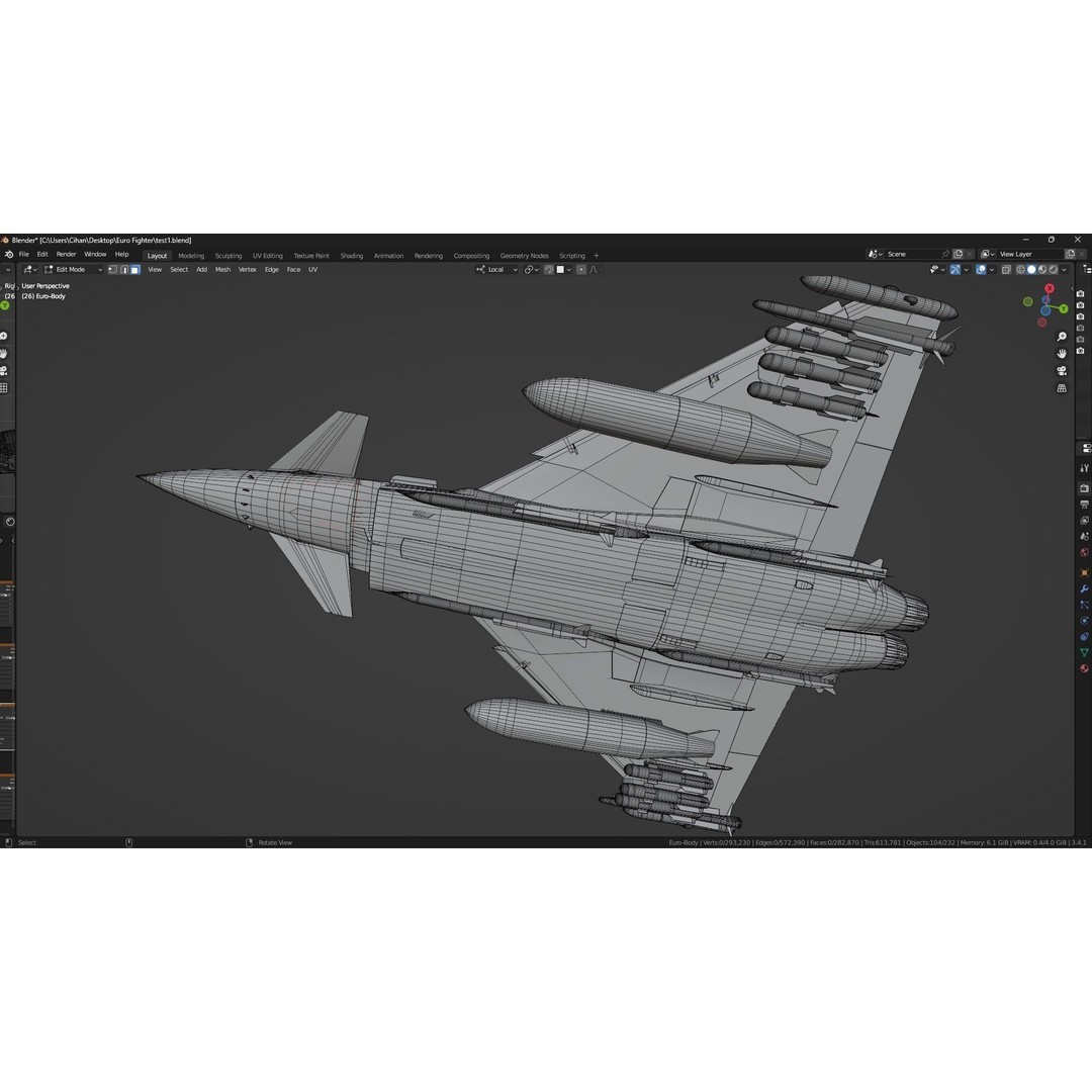EuroFighter Typhoon 3D Model – Low Poly Rigged Aircraft, FBX, Blender - View 31