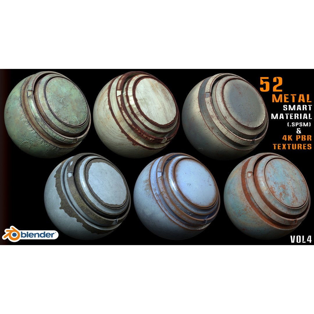 Metal Smart Materials 3D Model – 52 High-Quality PBR Textures for Substance Painter and Blender