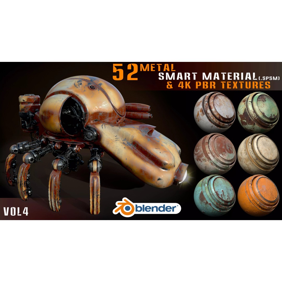 Metal Smart Materials 3D Model – 52 High-Quality PBR Textures for Substance Painter and Blender - View 2