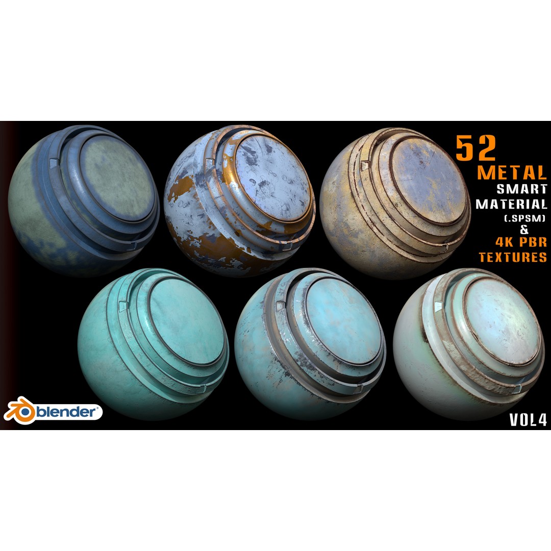 Metal Smart Materials 3D Model – 52 High-Quality PBR Textures for Substance Painter and Blender - View 3