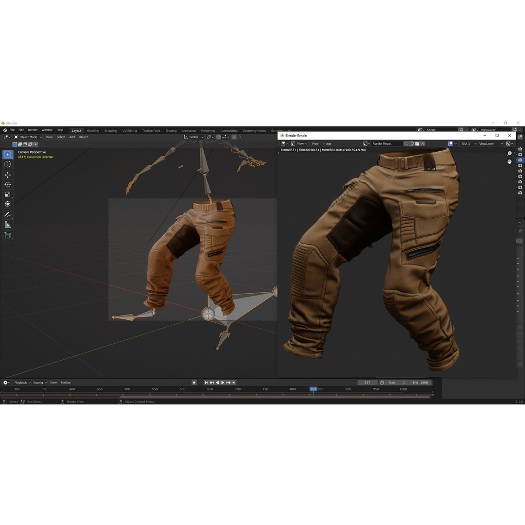 Realistic Pants 3D Model – Rigged Low-Poly Game Asset, FBX