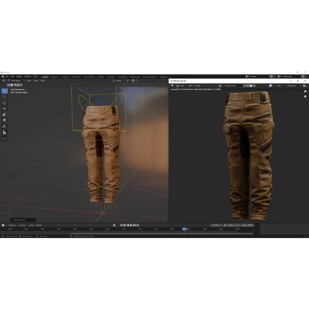 Realistic Pants 3D Model – Rigged Low-Poly Game Asset, FBX - View 27
