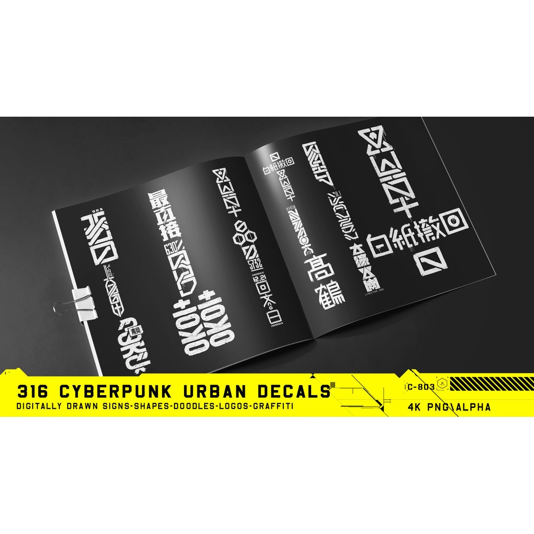 316 Cyberpunk Urban Decals 3D Model – Hand Drawn Textures, PNG & JPG - View 12