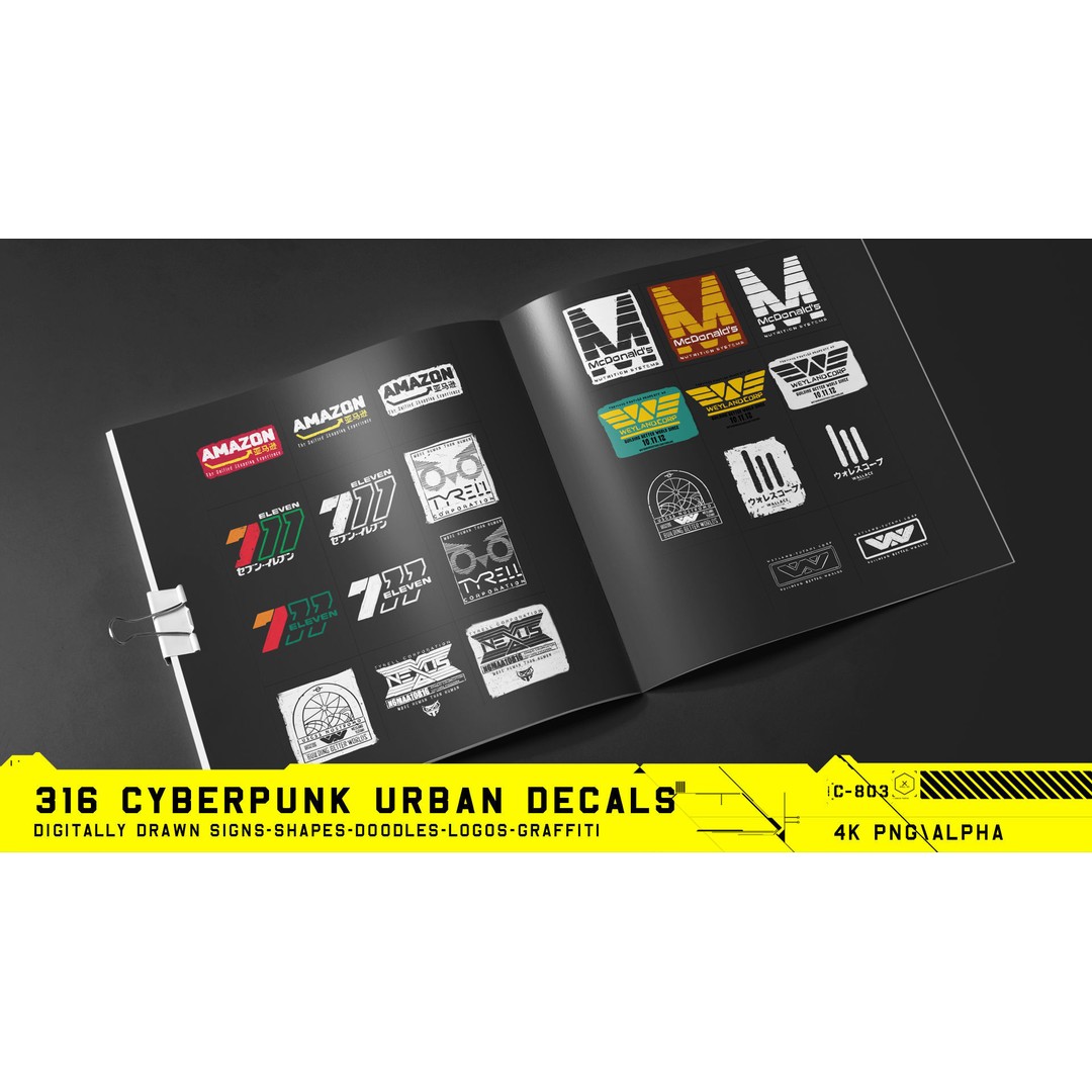 316 Cyberpunk Urban Decals 3D Model – Hand Drawn Textures, PNG & JPG - View 15