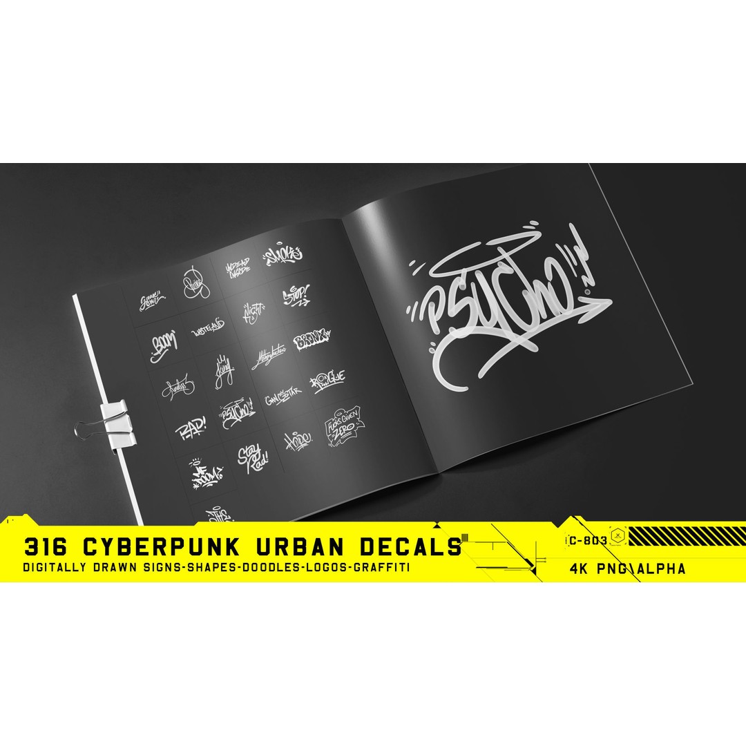 316 Cyberpunk Urban Decals 3D Model – Hand Drawn Textures, PNG & JPG - View 17