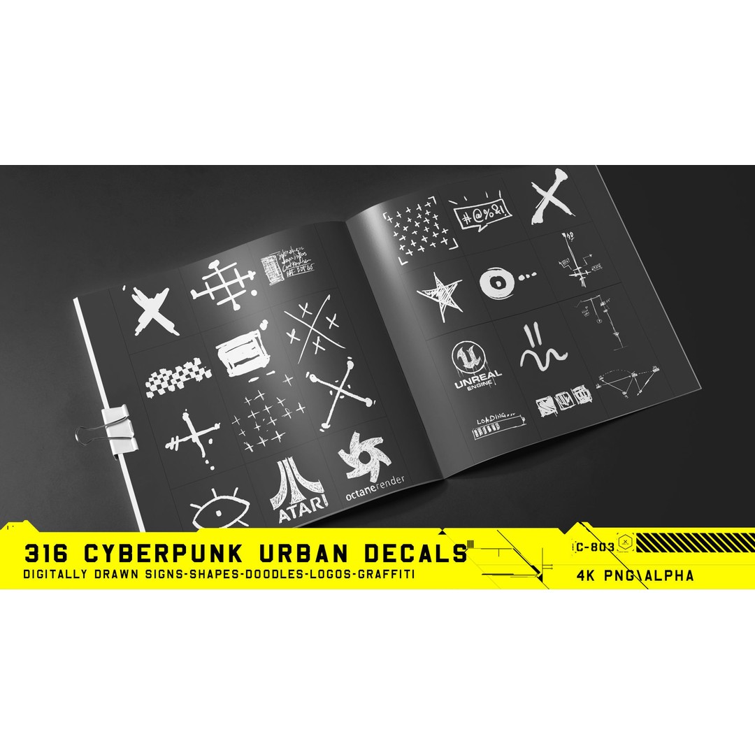 316 Cyberpunk Urban Decals 3D Model – Hand Drawn Textures, PNG & JPG - View 18