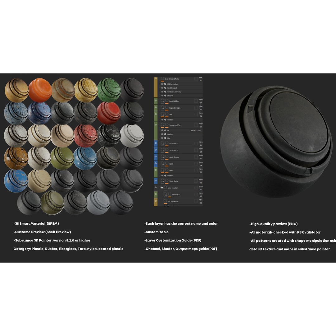 Plastic and Rubber Smart Materials 3D Model – High-Detail Customizable PBR Textures - View 3