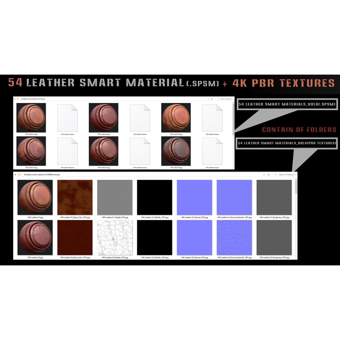 Leather Smart Materials 3D Model – High Quality PBR Textures, SPSM