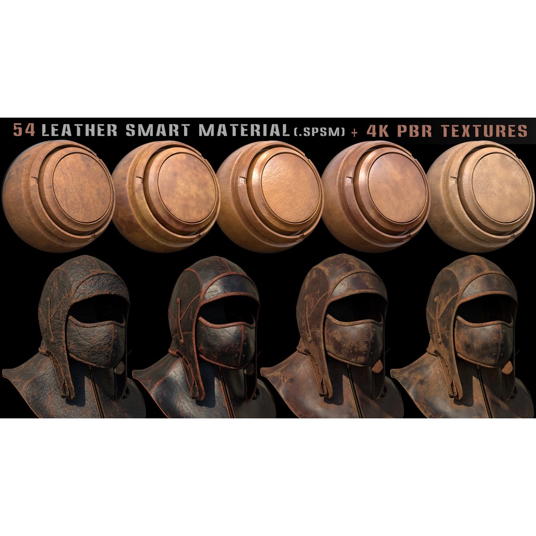 Leather Smart Materials 3D Model – High Quality PBR Textures, SPSM - View 3