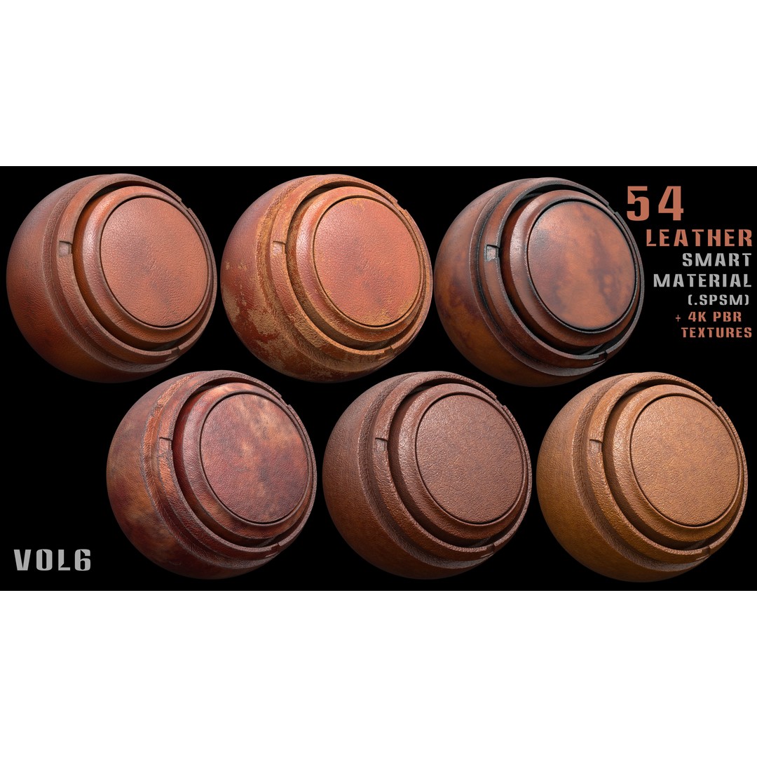 Leather Smart Materials 3D Model – High Quality PBR Textures, SPSM - View 4