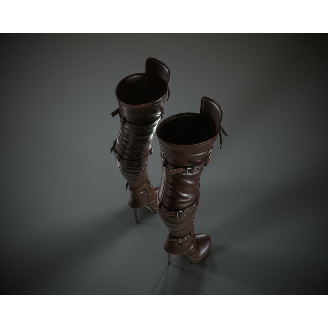 Overknee Platform Stiletto Boots 3D Model – Low Poly Game Asset, FBX, OBJ - View 11